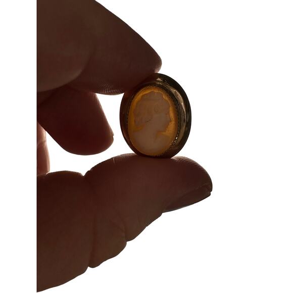 Vintage AMCO 14K Gold Overlay Genuine Shell Cameo Screwback Earrings w/ Box - Picture 2 of 8